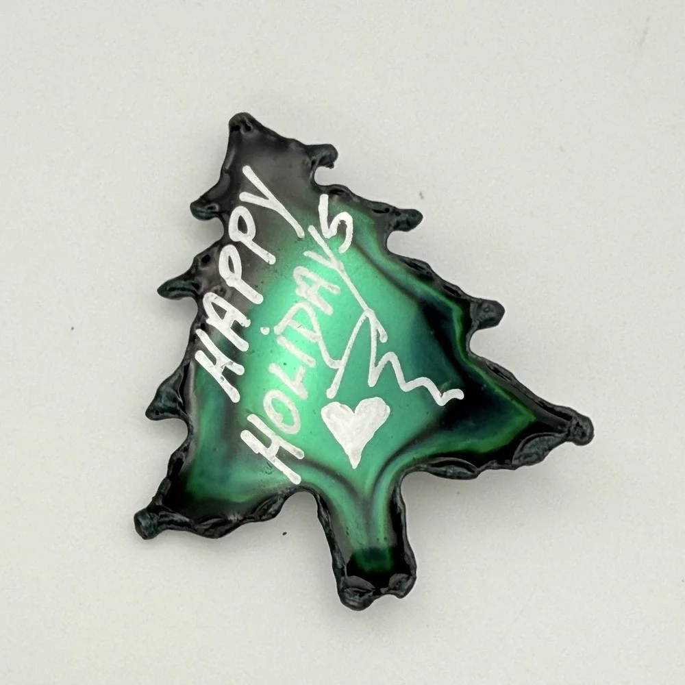 David Wright Designs Brooch Green Christmas Tree Happy Holidays Artisan Pin